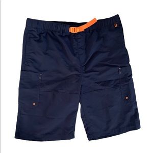 Lands End swim trunks navy blue/orange pockets boys XL Husky